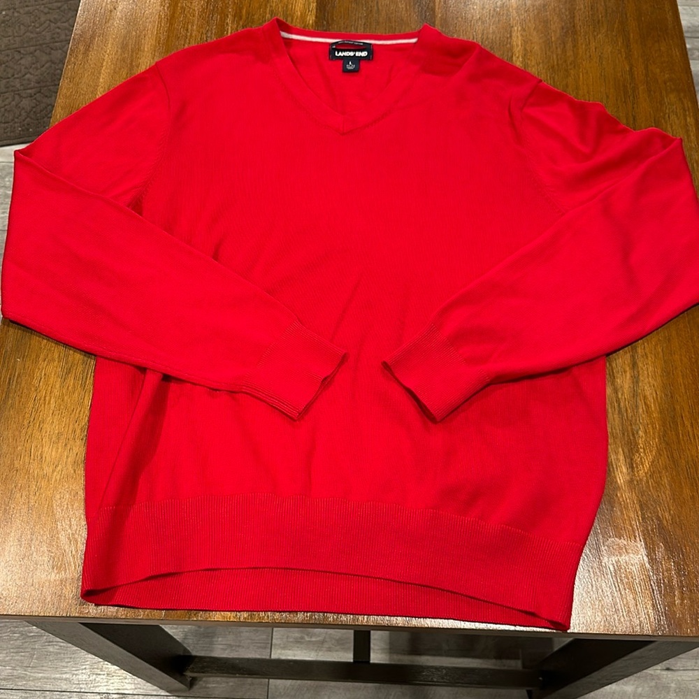 Lands End Men’s V-Neck Supima Cotton Sweater Large